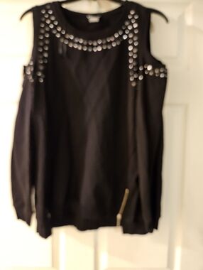 VENUS Black Cold-Shoulder Sweatshirt with Silver Studs